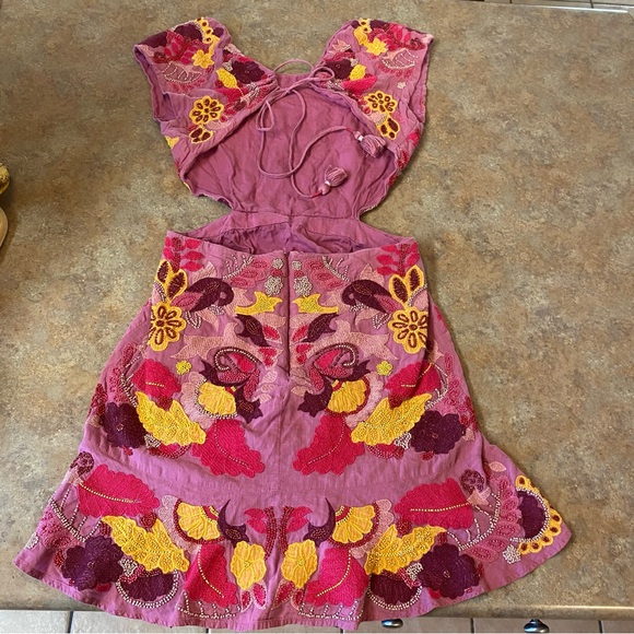 Anthropologie Maeve Embroidered Mini Dress US Size 2 Beaded Floral Open Back - Picture 14 of 16